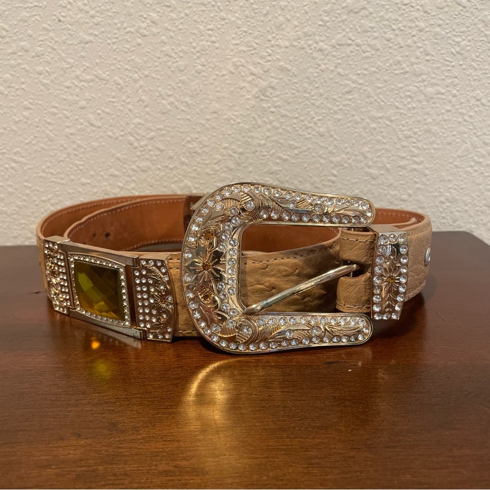 El General Unisex Ostrich Leather Belt with Rhinestones 45” Length